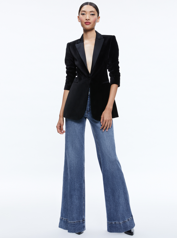 BREANN VELVET COMBINATION BLAZER - BLACK image 2 - Alice And Olivia
