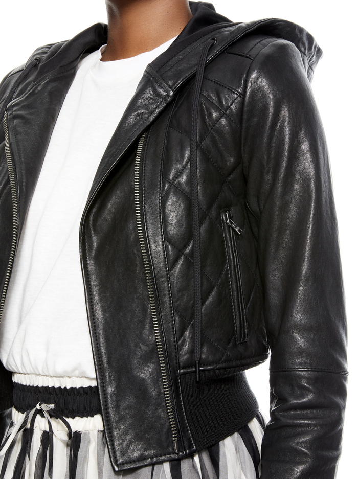 HENDRIK LTR BOMBER JKT W HOOD - BLACK image 3 - Alice And Olivia