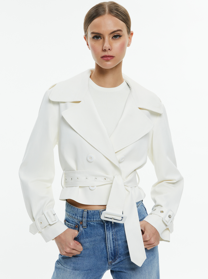 KEITH CROPPED TRENCH WITH BELT - OFF WHITE - Alice And Olivia