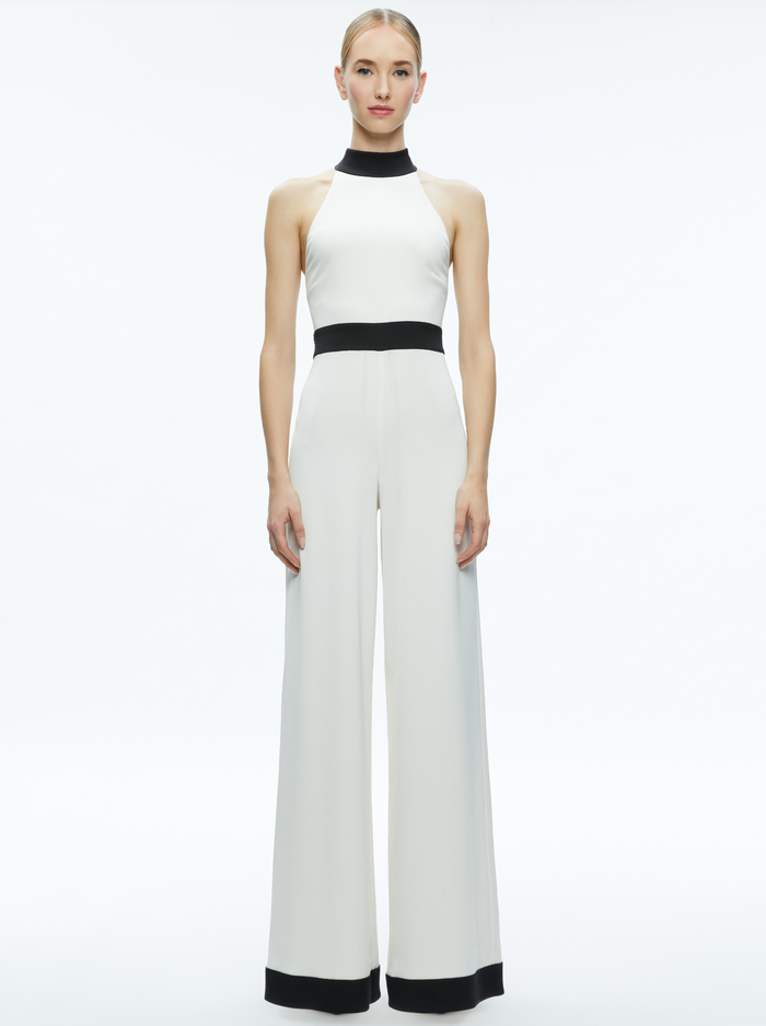 CATALINE HIGH NECK WIDE LEG JUMPSUIT - OFF WHITE/BLACK image 2 - Alice And Olivia