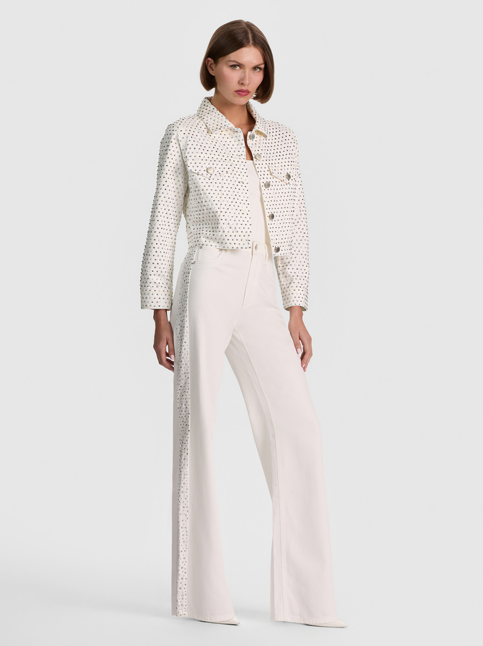CHLOE EMBELLISHED DENIM JACKET - OFF WHITE/SILVER image 4 - ALICE + OLIVIA