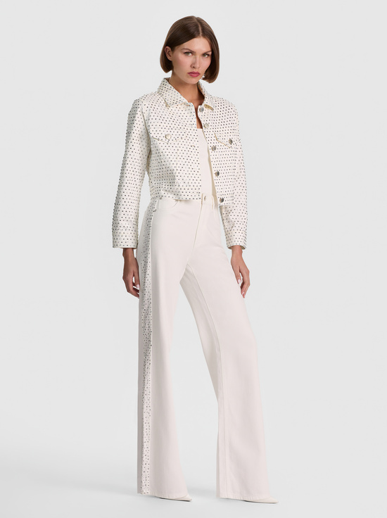 OFF WHITE/SILVER-CHLOE EMBELLISHED DENIM JACKET