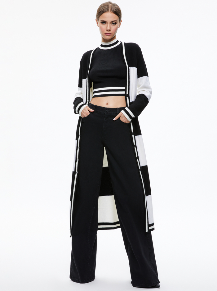 BRADFORD STRIPED LONG CARDIGAN - ECRU/BLACK STRIPE - Alice And Olivia