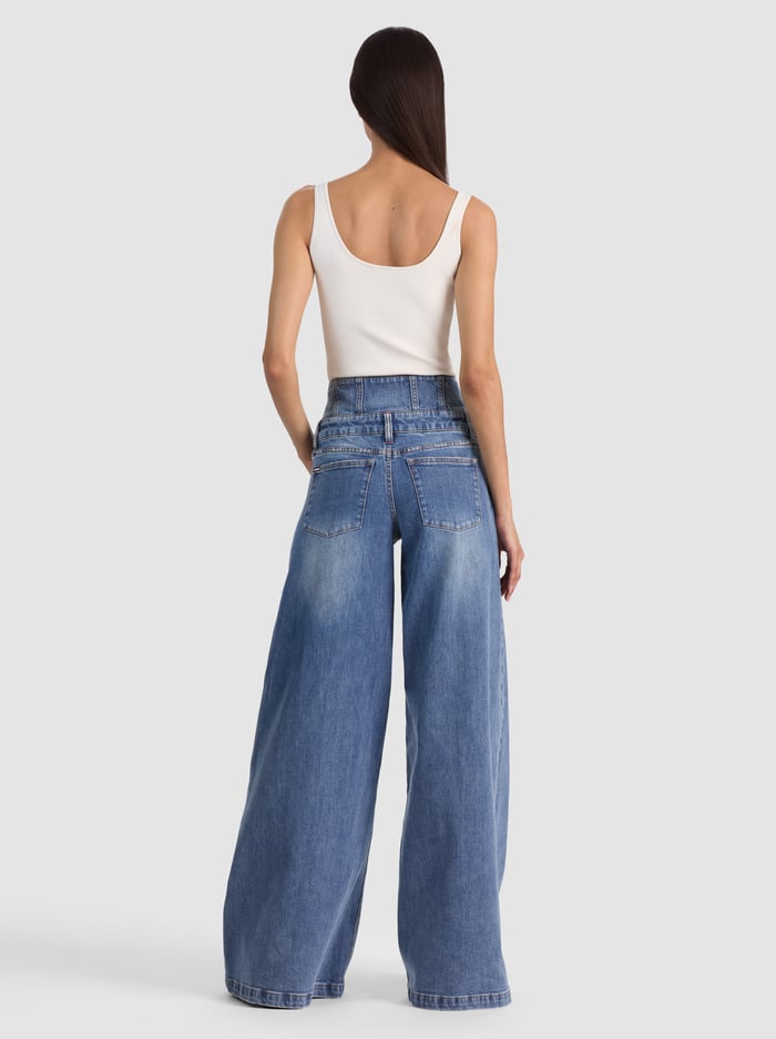 WHIT ULTRA HIGH BUTTON FRONT JEAN - BROOKLYN BLUE image 2 - ALICE + OLIVIA