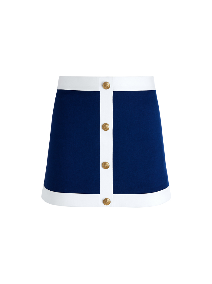 COLTON COLORBLOCK BUTTON FRONT MINI SKIRT - INDIGO/OFF WHITE image 5 - Alice And Olivia