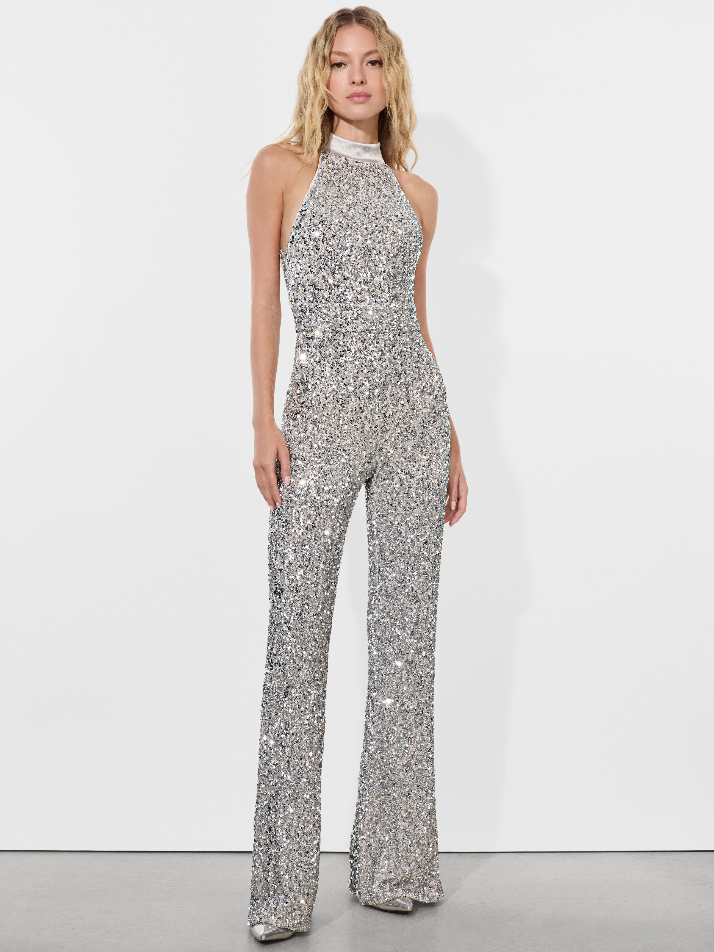 Cataline Sequin Jumpsuit In Silver Alice Olivia