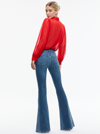 BRIGHT RUBY-ROANNE BLOUSON SLEEVE BUTTON DOWN