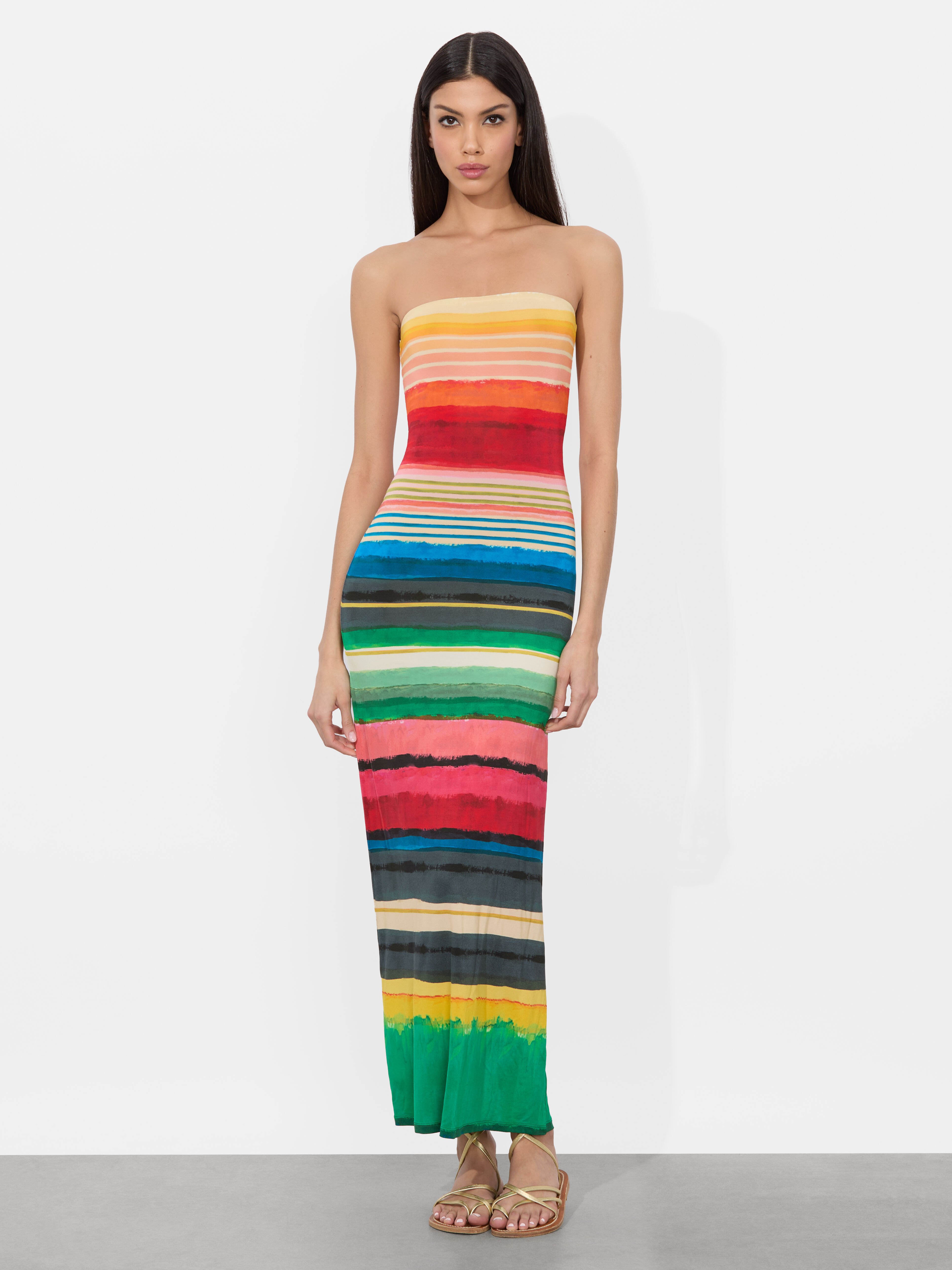Delora Strapless Maxi Dress In Rainbow Reef | Alice + Olivia