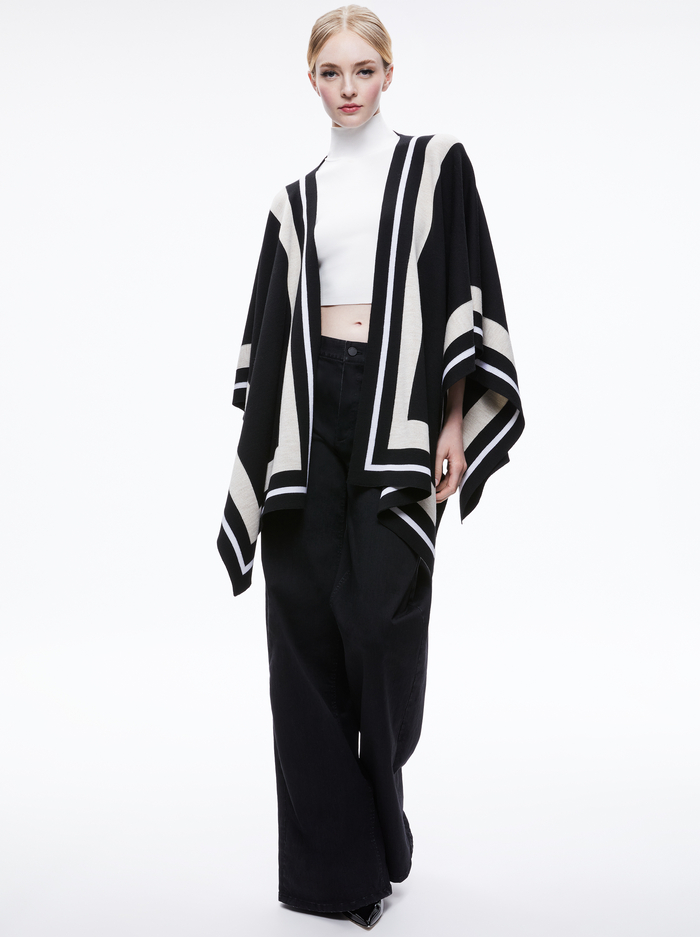 KAMALA STRIPE PONCHO - BLACK/ECRU/LATTE image 1 - Alice And Olivia