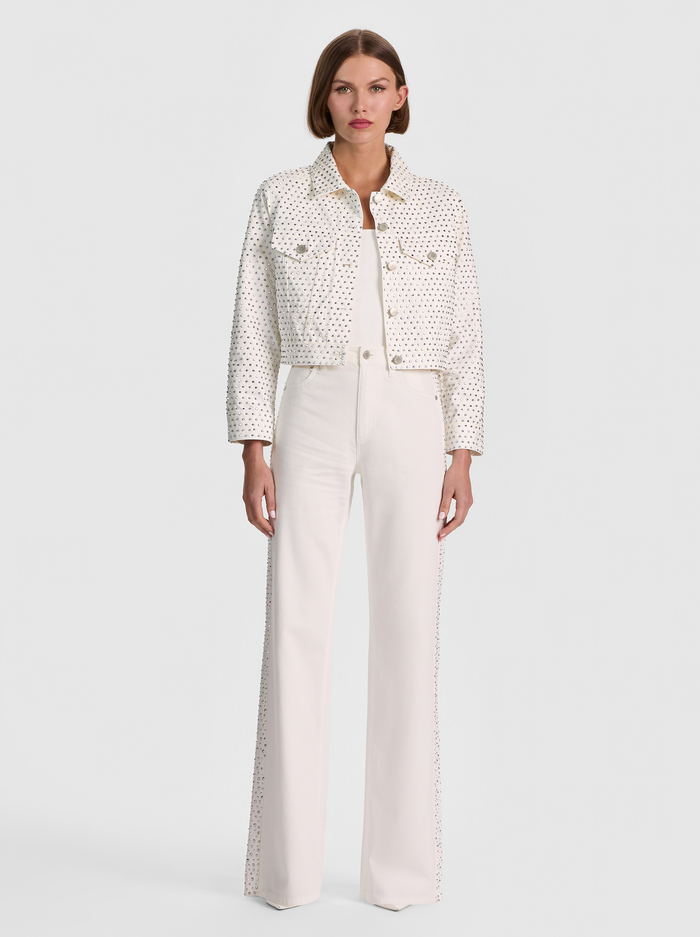 CHLOE EMBELLISHED DENIM JACKET - OFF WHITE/SILVER image 1 - ALICE + OLIVIA