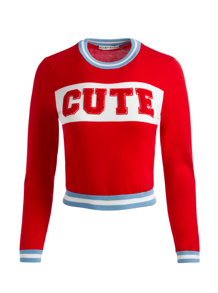 CAROLANN SHRUNKEN PULLOVER - BRIGHT RUBY/MULTI image 5 - Alice And Olivia