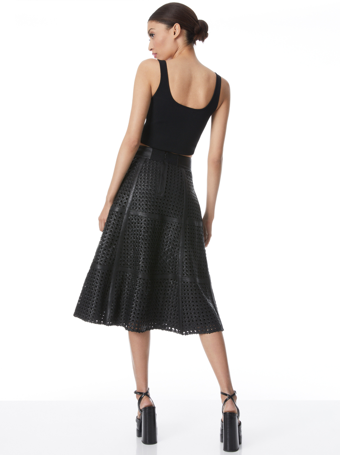 SOSIE WOVEN LEATHER MIDI FLARE SKIRT - BLACK image 1 - Alice And Olivia
