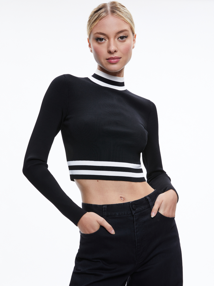 KARIN CROPPED PULLOVER - BLACK/SOFT WHITE - Alice And Olivia