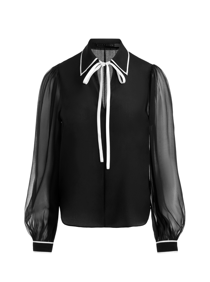 ROANNE SILK BLOUSE - BLACK/OFF WHITE image 5 - Alice And Olivia