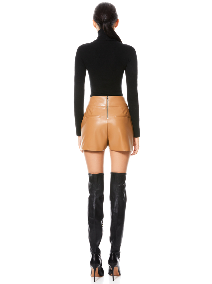 DONALD VEGAN LEATHER SHORT - CAMEL image 1 - Alice And Olivia
