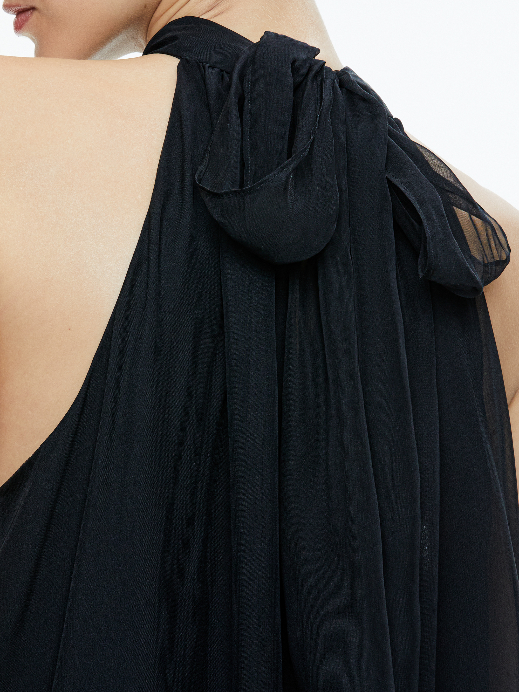 Women Black Halter Neck Tiered Dress