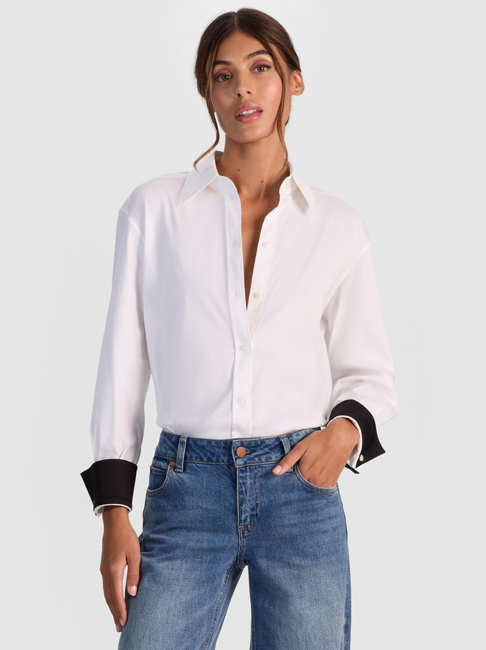 PERFECT BUTTON DOWN - OFF WHITE/BLACK - Alice And Olivia