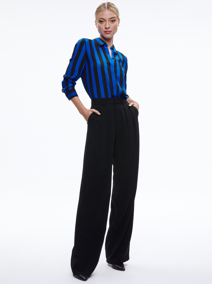 WILLA SILK BLOUSE - SAPPHIRE/BLACK STRIPE image 2 - ALICE + OLIVIA