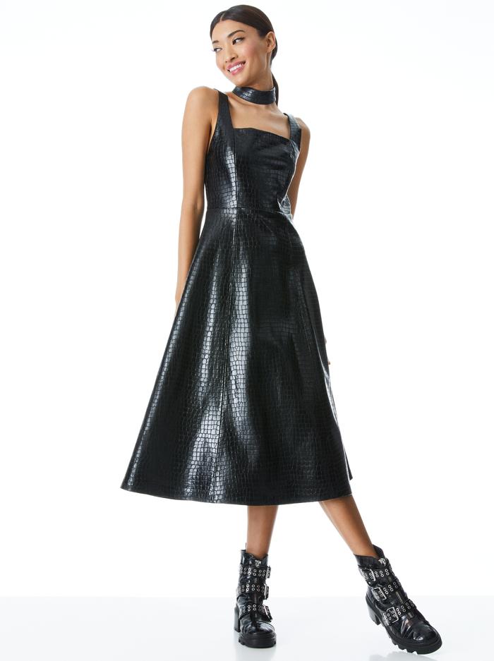 MARCIELA VEGAN LEATHER MIDI DRESS - BLACK image 2 - Alice And Olivia