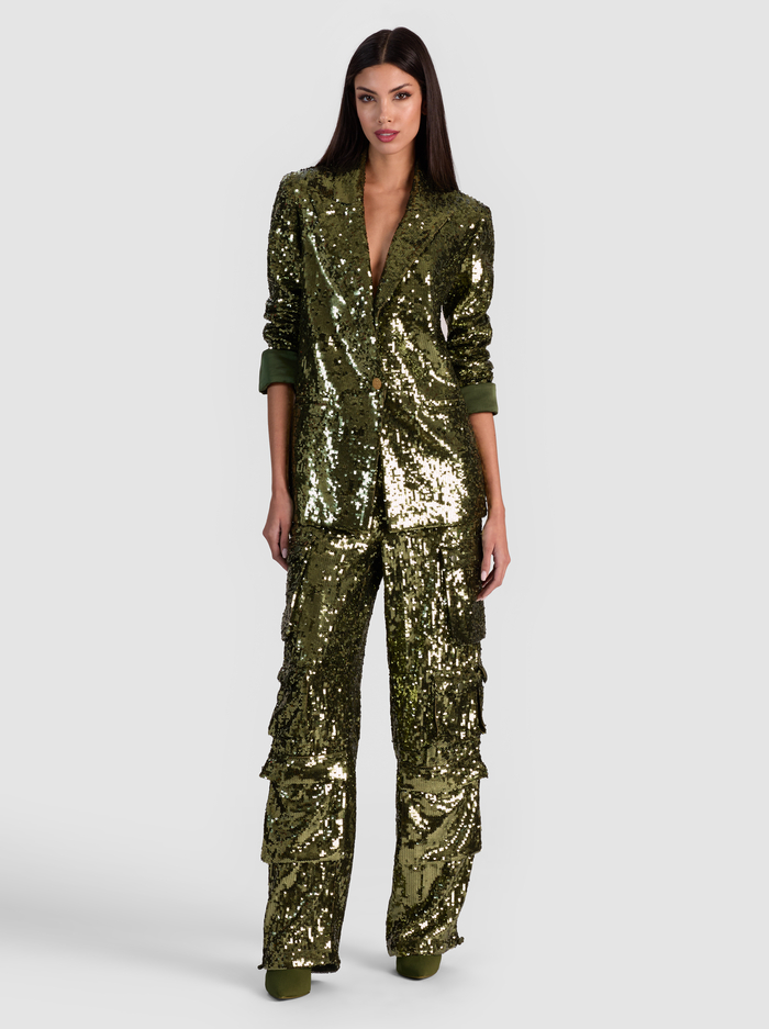 QUINCY SEQUIN BLAZER - DARK OLIVE image 1 - Alice And Olivia