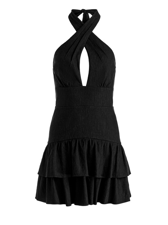 BLACK-EVELINA LINEN MINI DRESS