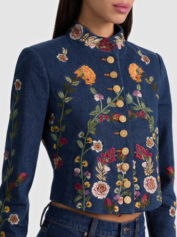 EMERSON DENIM MILITARY JACKET - CATHERINE DARK MULTI image 4 - ALICE + OLIVIA