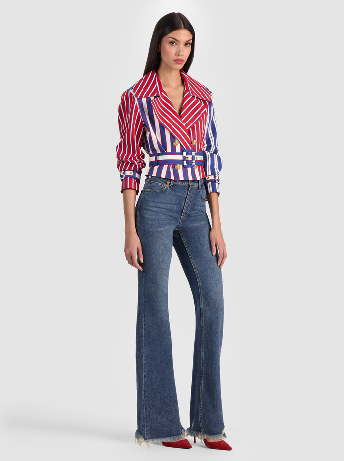 KEITH CROPPED TRENCH - TWILGHT BLU/CHIL PEP MIX STRIP image 5 - ALICE + OLIVIA