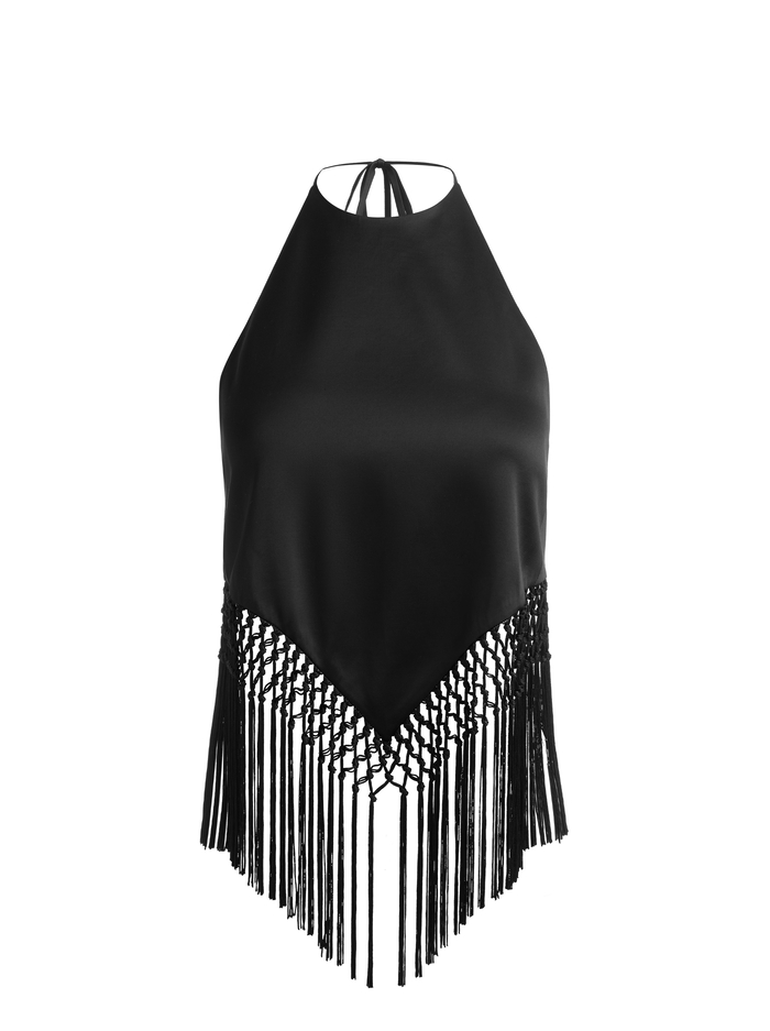 GRETA HANDKERCHIEF FRINGE TOP - BLACK image 5 - ALICE + OLIVIA