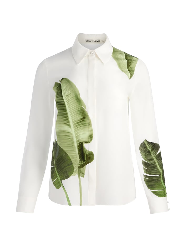 WILLA SILK BLOUSE - JUNGLE PALM OFF WHITE image 5 - Alice And Olivia
