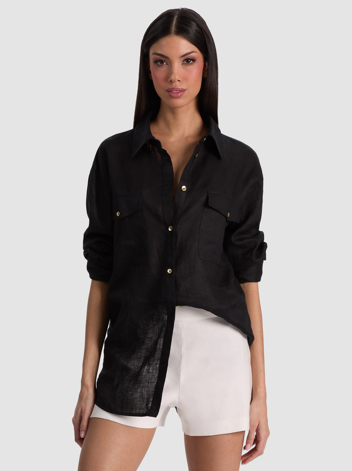 FINELY OVERSIZED LINEN BUTTON DOWN - BLACK - ALICE + OLIVIA