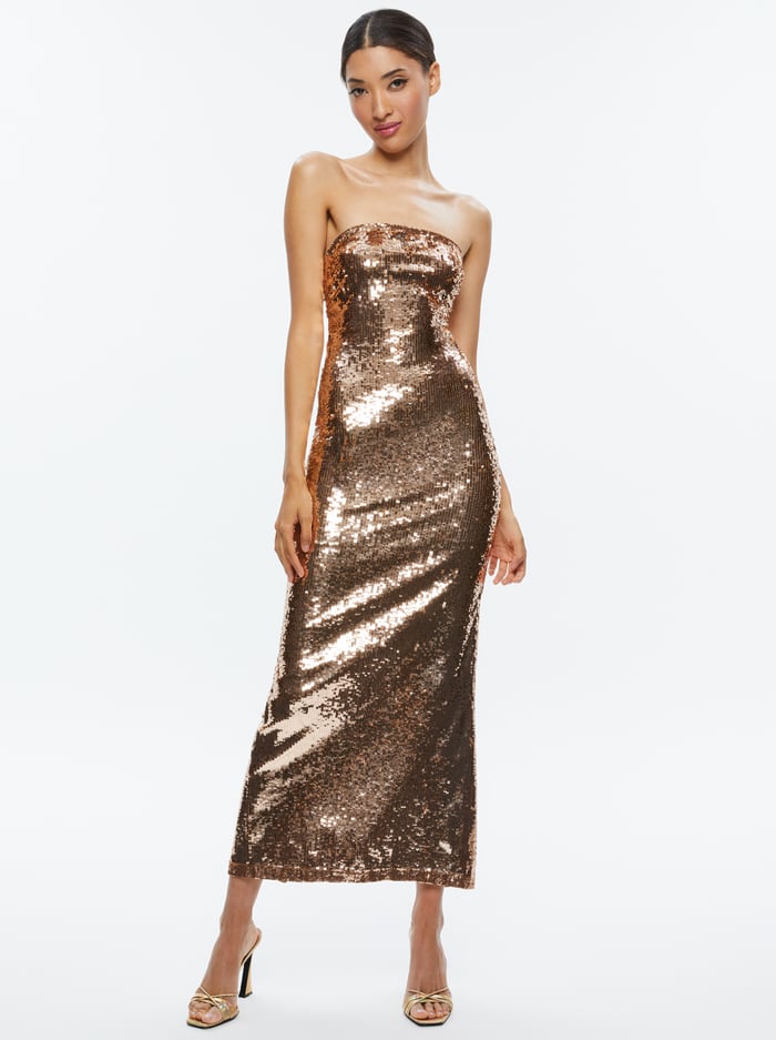 FIFI SEQUIN STRAPLESS MAXI DRESS - TAN/BRONZE image 4 - Alice And Olivia