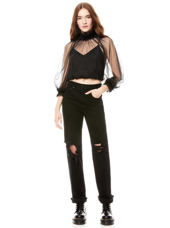ALEXIA RUFFLE NECK CROP TOP - BLACK image 3 - Alice And Olivia
