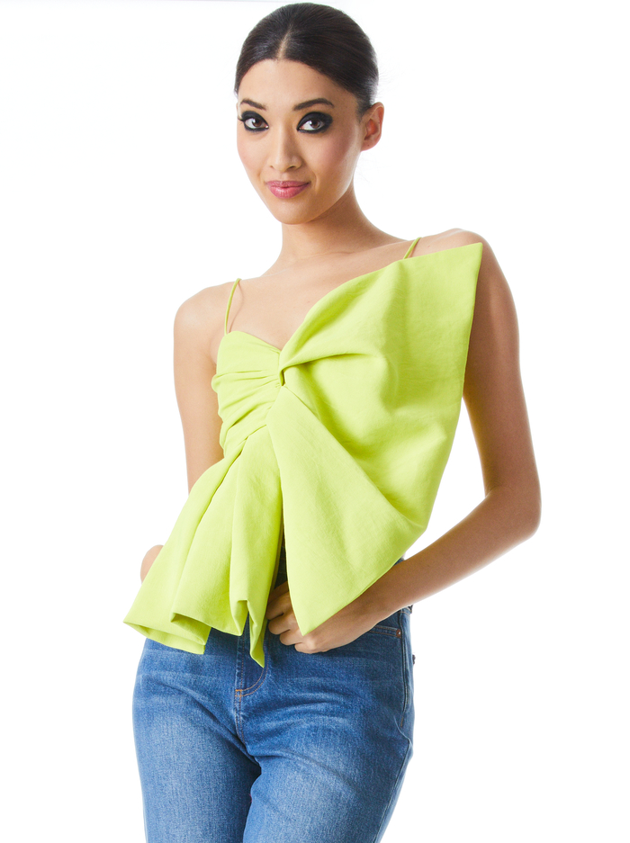 BELINE FRONT BOW CROP TOP - CITRON - Alice And Olivia