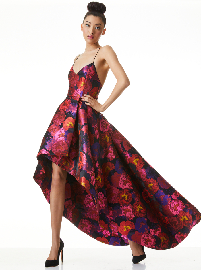 JOSS FLORAL HIGH LOW GOWN - BLACK/MULTI image 2 - Alice And Olivia