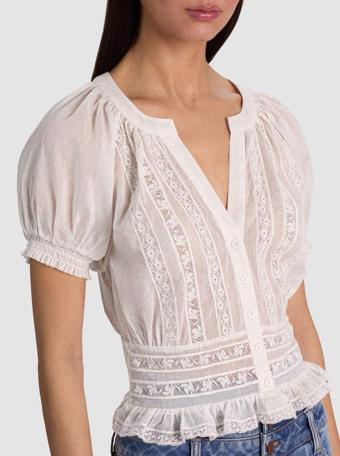KATHRYN LACE TRIM BLOUSE - OFF WHITE image 3 - ALICE + OLIVIA