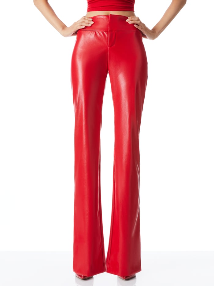 OLIVIA VEGAN LEATHER BOOTCUT PANT - PERFECT RUBY - Alice And Olivia