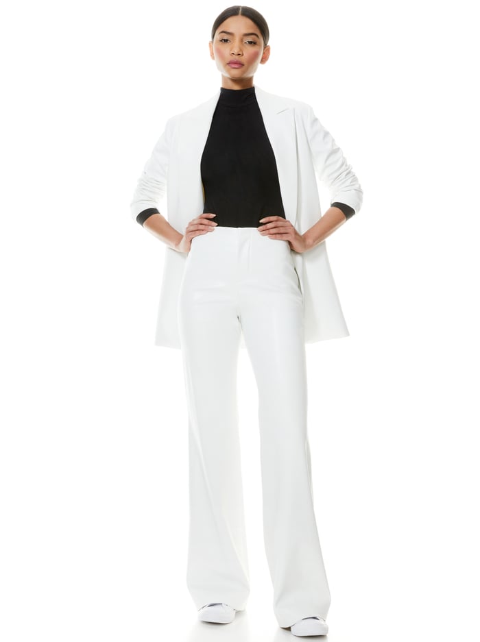 DUNN ROLL CUFF VEGAN LEATHER BLAZER - OFF WHITE image 6 - Alice And Olivia