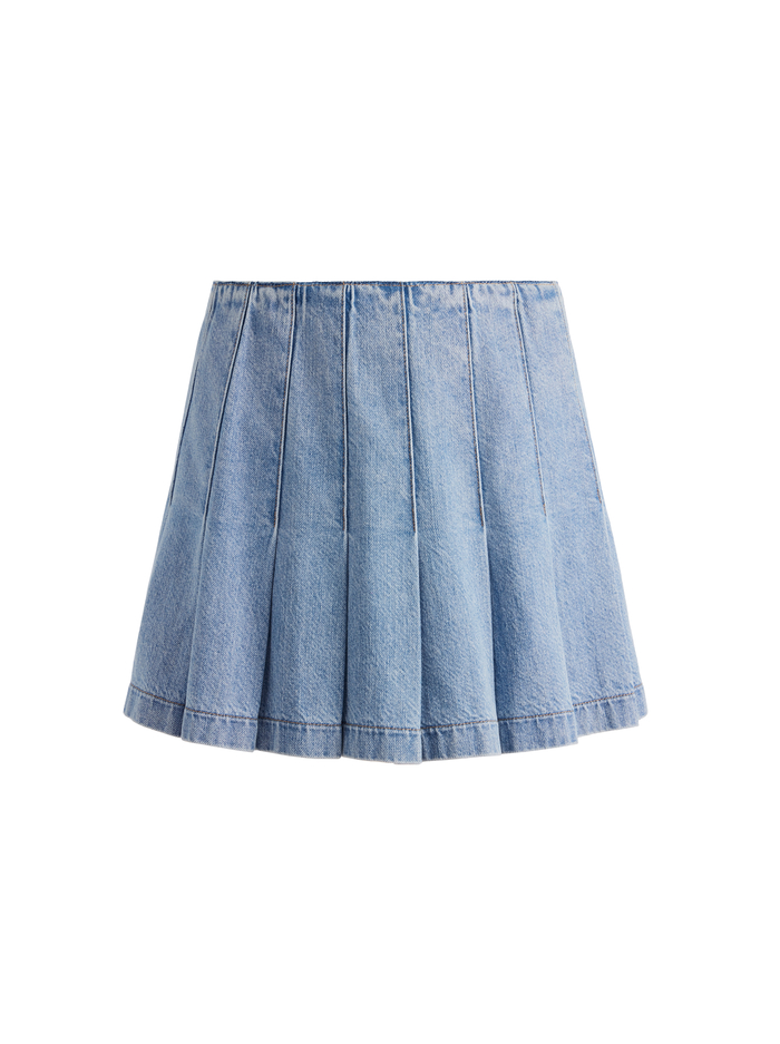 CARTER PLEATED DENIM MINI SKIRT - ROCKSTAR BLUE image 5 - Alice And Olivia