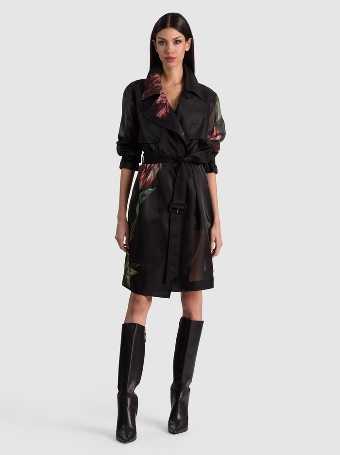 SILVIA SHEER MIDI TRENCH - SOFT TULIP BLACK - ALICE + OLIVIA