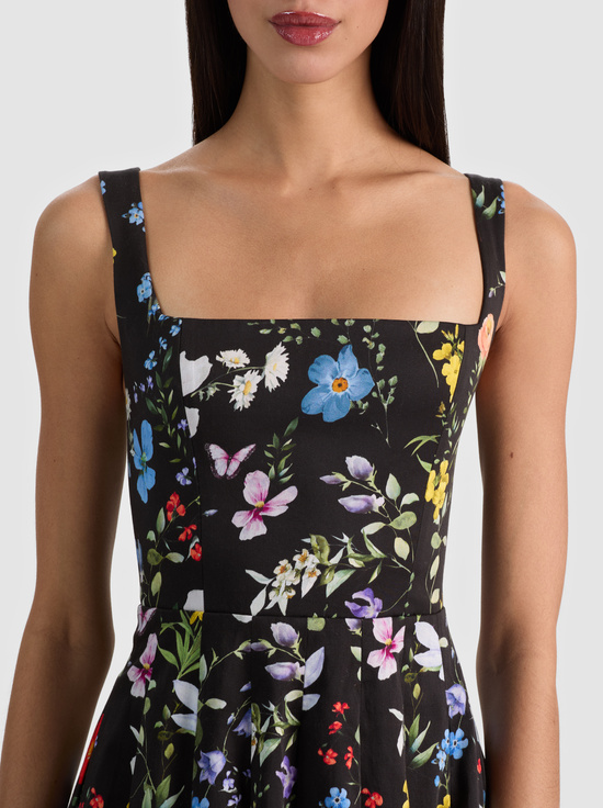 TWISTING VINES BLACK-VEDA MINI DRESS