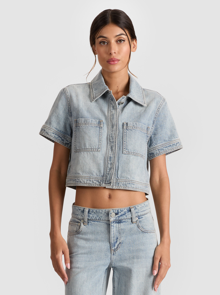 TESHA DENIM TOP - ROCKSTAR BLUE - Alice And Olivia