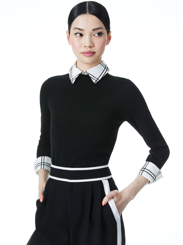 Porla Collared Sweater In Black Soft White Alice And Olivia
