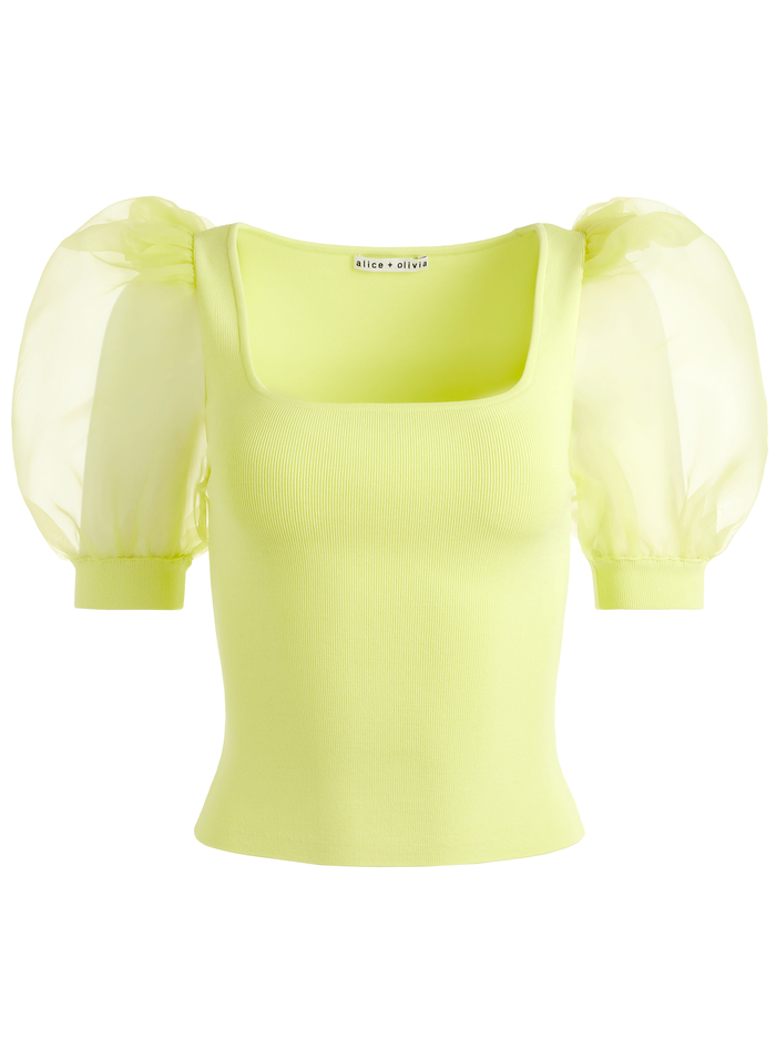 ABELLA PUFF SLEEVE SQUARE NECK SWEATER - LEMON image 5 - Alice And Olivia