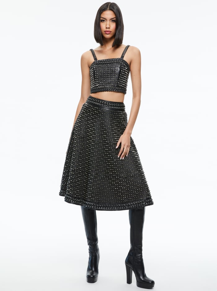 SOSIE STUDDED LEATHER MIDI SKIRT - BLACK image 2 - Alice And Olivia