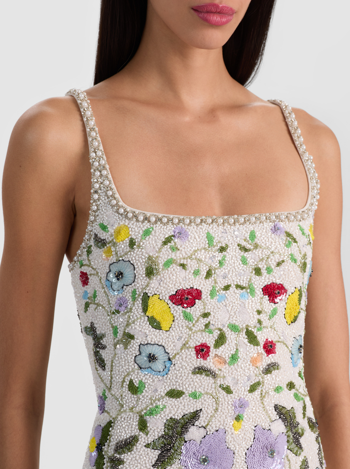 JULIA EMBELLISHED MINI GOWN - TWISTING VINES OFF WHITE image 1 - ALICE + OLIVIA