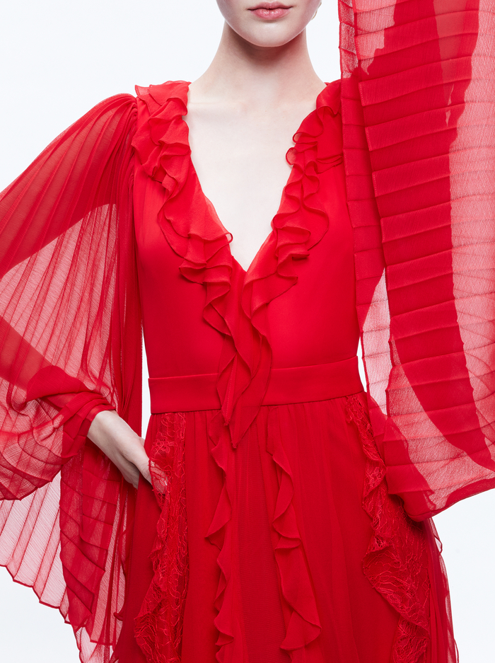 DAY SUNBURST SLEEVE MAXI DRESS - PERFECT RUBY image 3 - Alice And Olivia