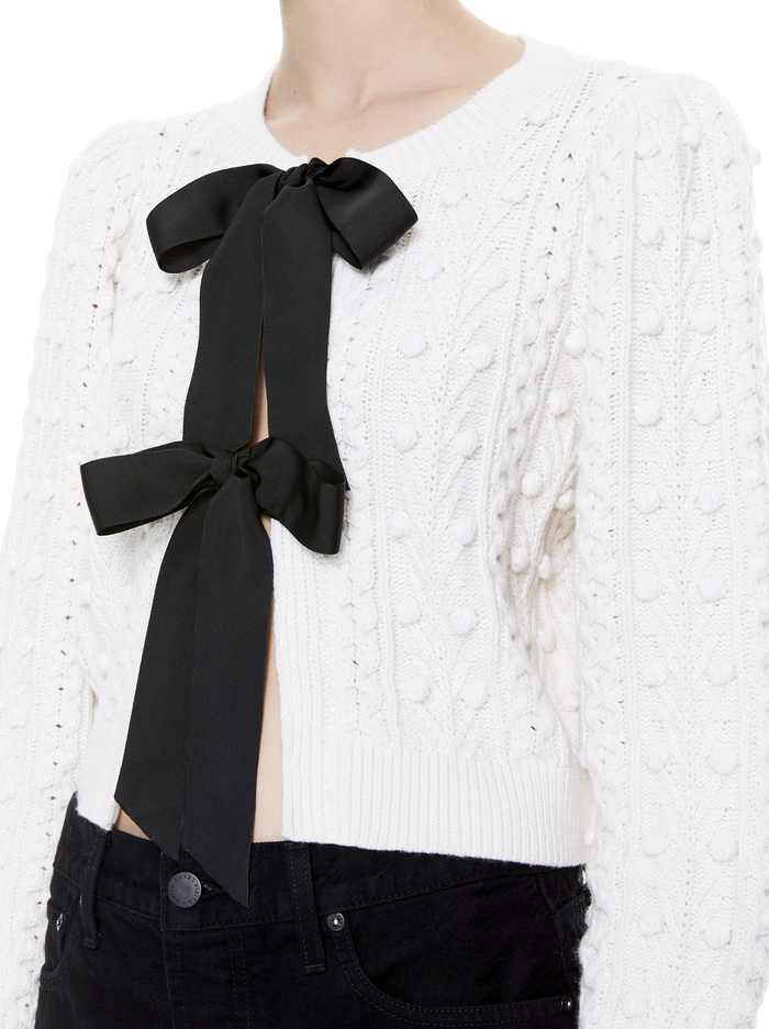 KITTY PUFF SLEEVE CARDIGAN - SOFT WHITE/BLACK image 3 - Alice And Olivia