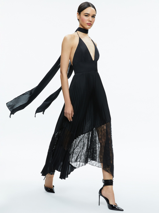 HANNAH HALTER MAXI DRESS in BLACK | ALICE + OLIVIA