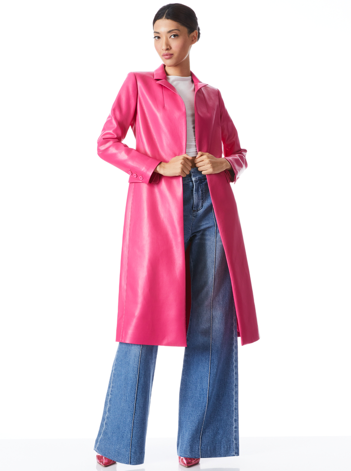 MACEY VEGAN LEATHER NOTCH COLLAR LONG BLAZER - WILD PINK image 4 - Alice And Olivia
