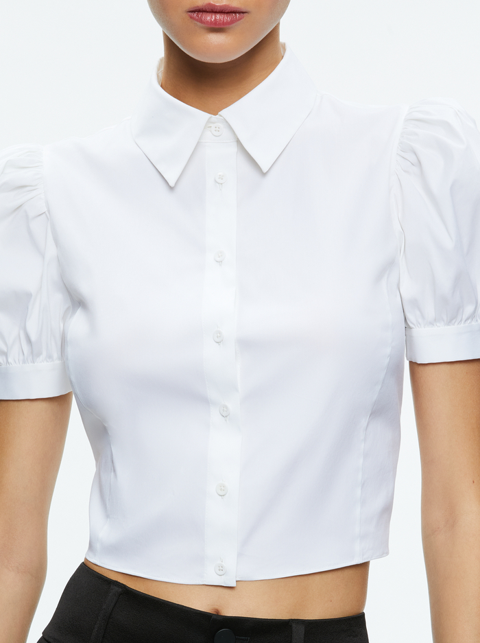 WILLA CROPPED PUFF SLEEVE BUTTON DOWN - OFF WHITE image 3 - Alice And Olivia